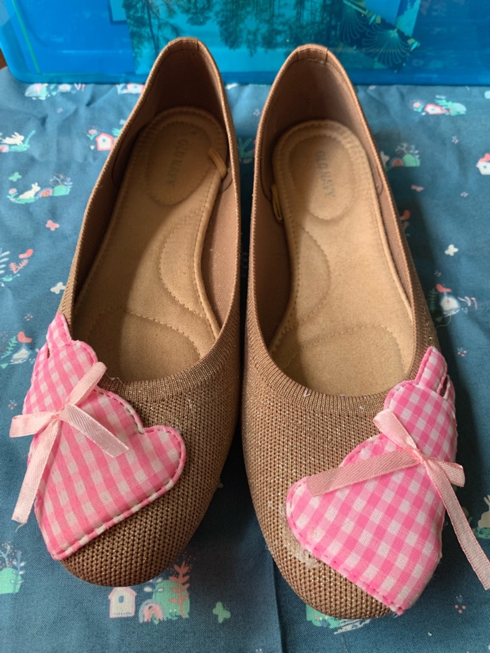 Tan Flats with bunny  Detail and Rounded Toe size 10